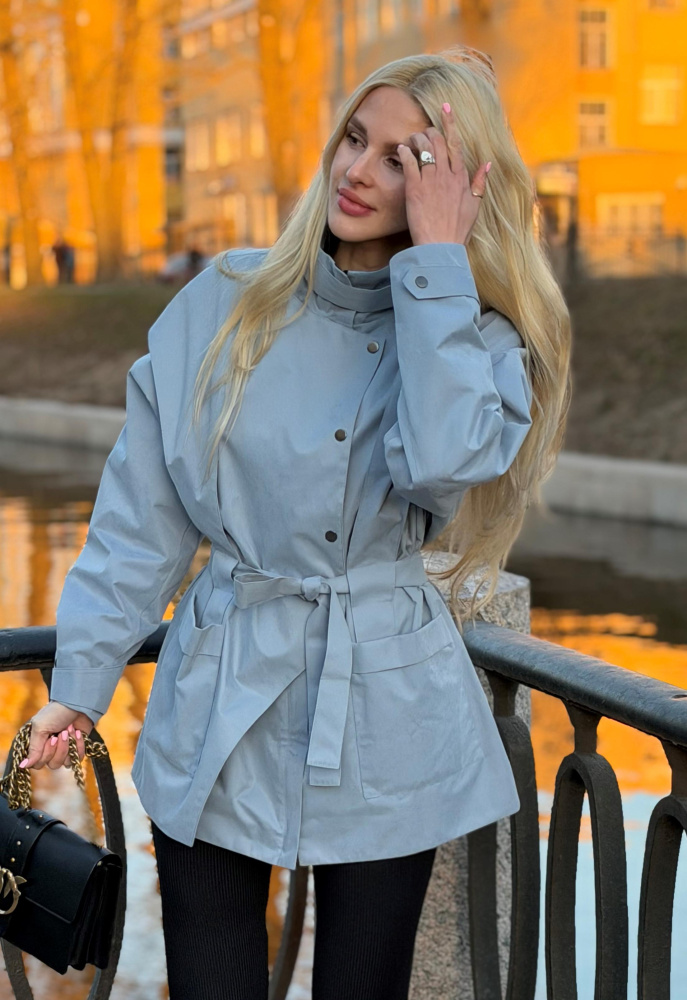 Тренч укороченный женский - Голубой